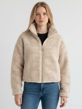 Thread & Supply Cream Textured Faux-Sherpa Half-Zip Pullover